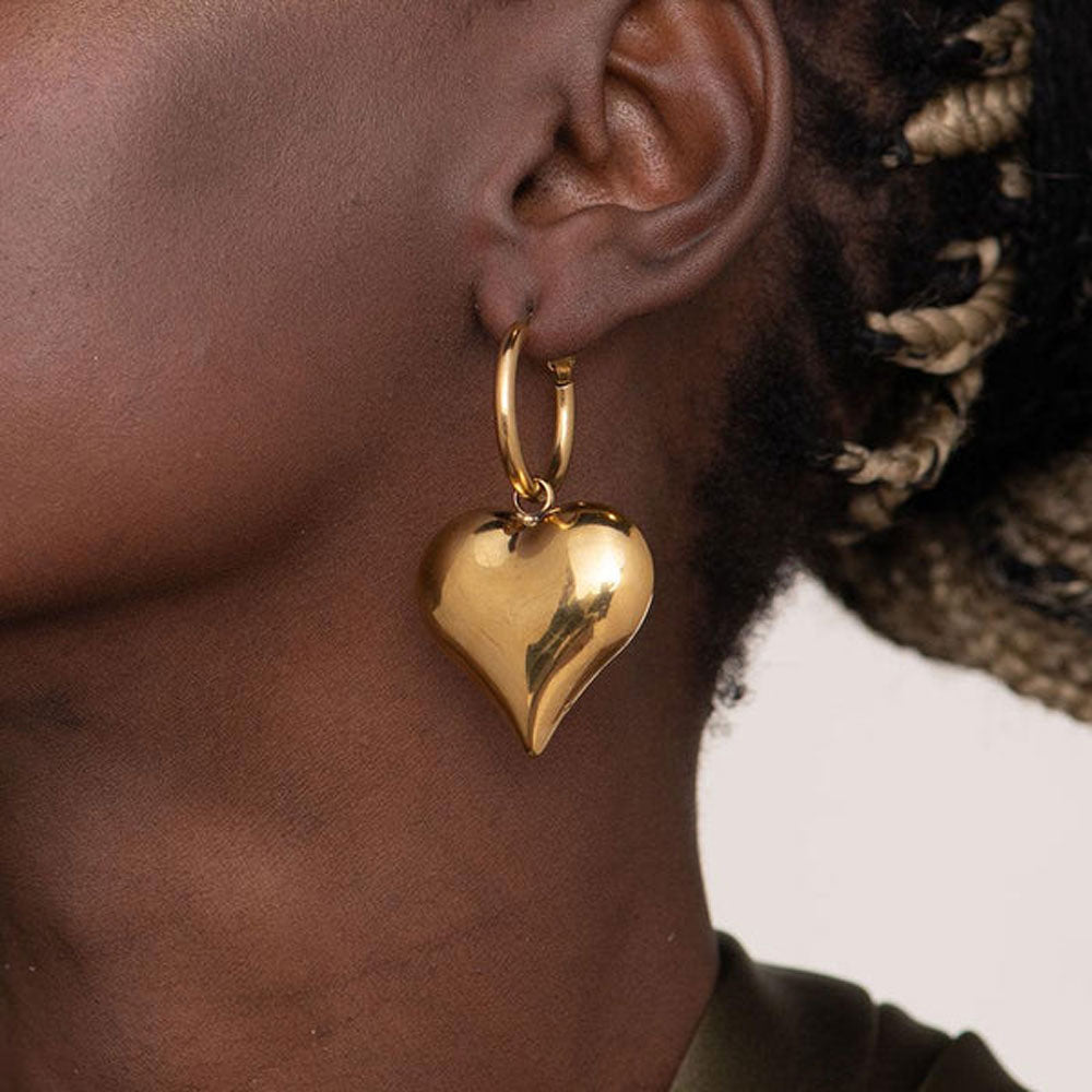 Chunky Heart Hoop Drop Earrings – GOLD