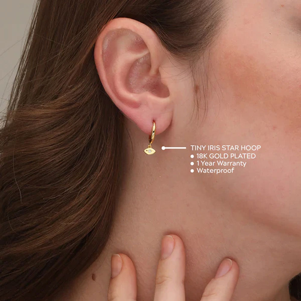 Tiny Iris Star Drop Hoop Earrings