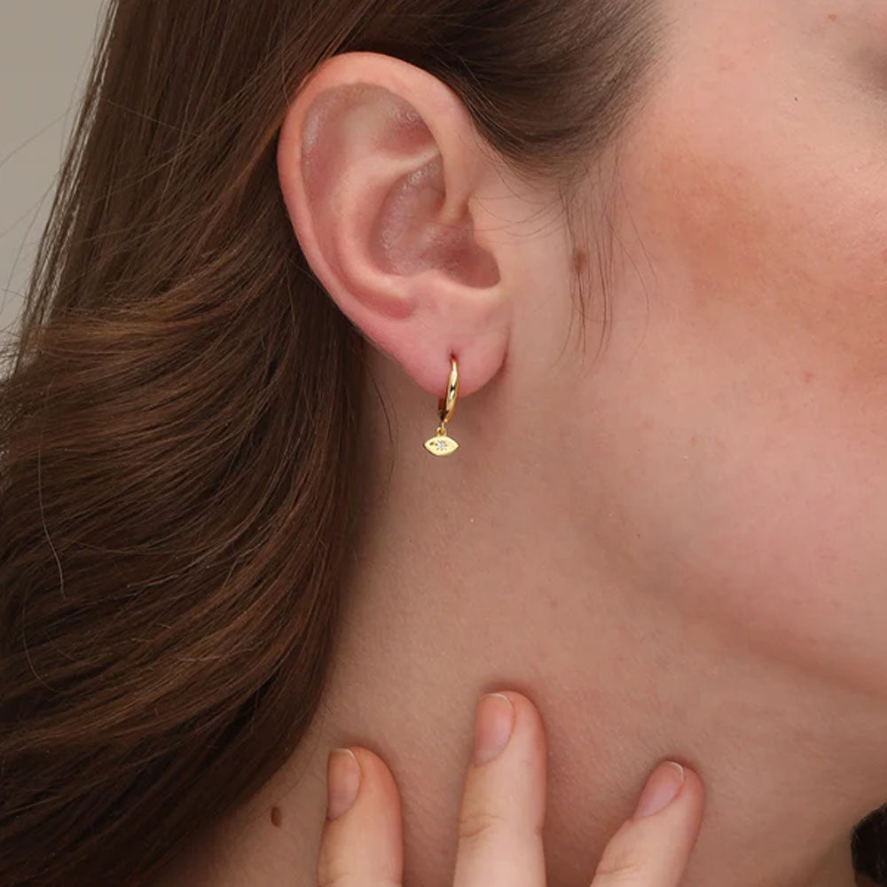 Tiny Iris Star Drop Hoop Earrings