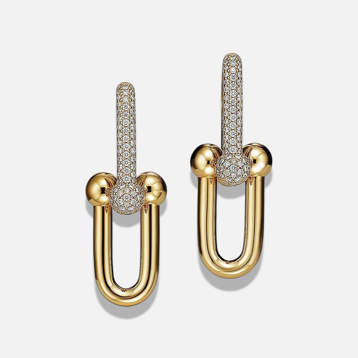 Serelis Pavé Link Hoop Earrings – Gold