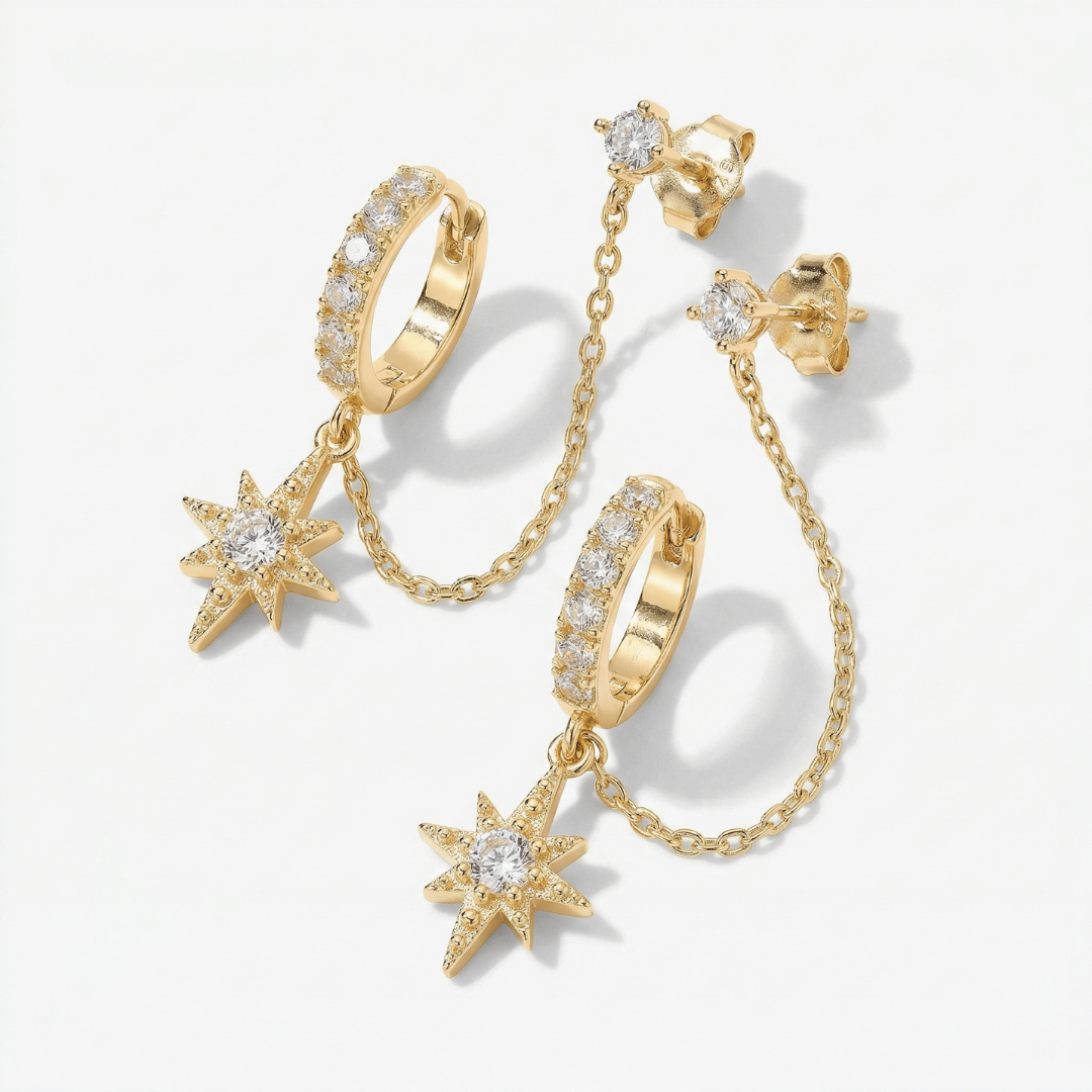 Celestial Chain Huggie and Stud Earrings Set