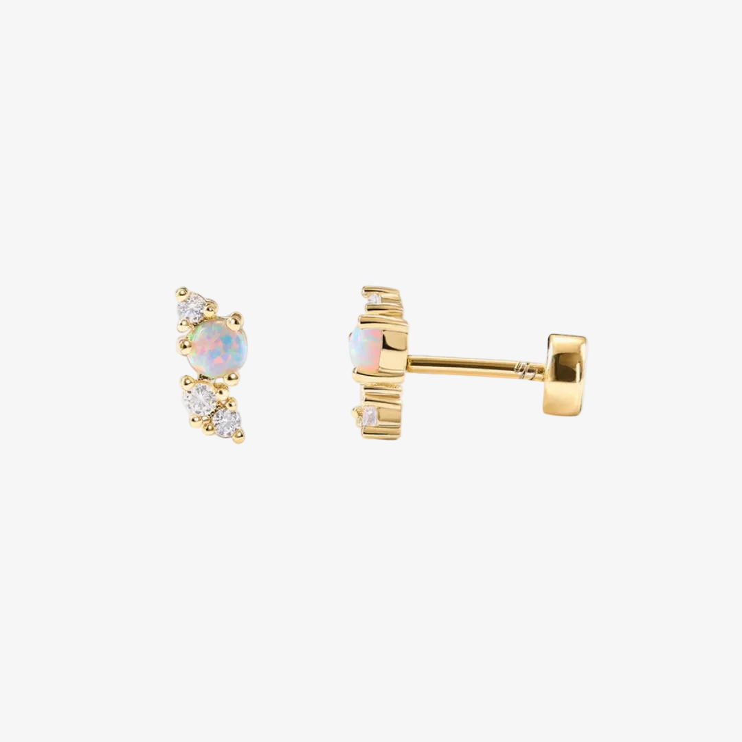 Opal Glow Flat Back Stud Earrings – Gold