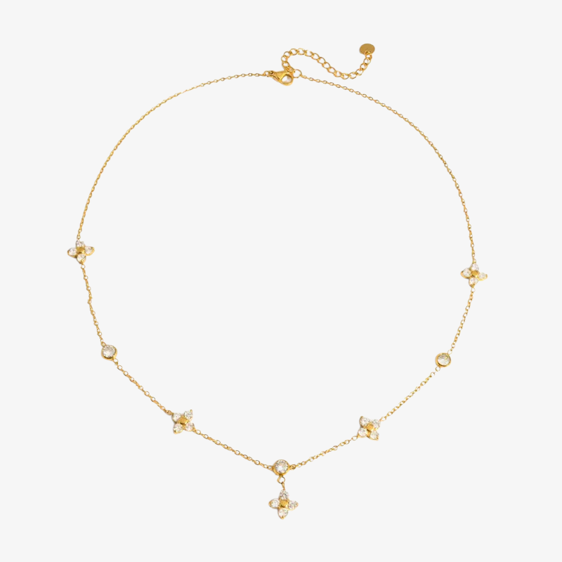 Diamond Clover Layered Necklace – 18k Yellow Gold