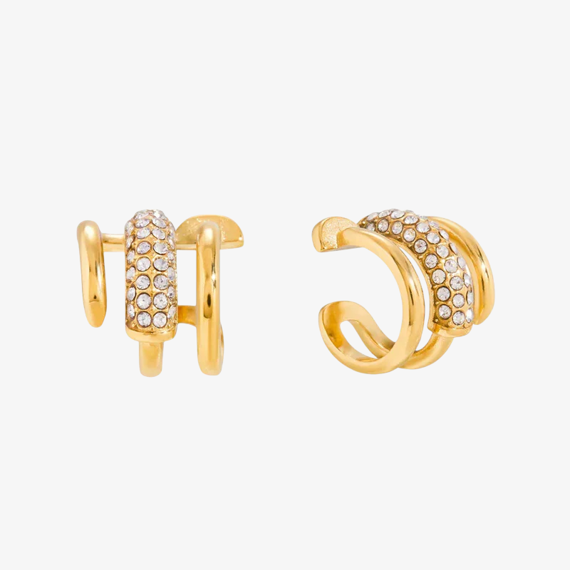 Layered Diamond Ear Cuff Earrings – 18k Yellow Gold