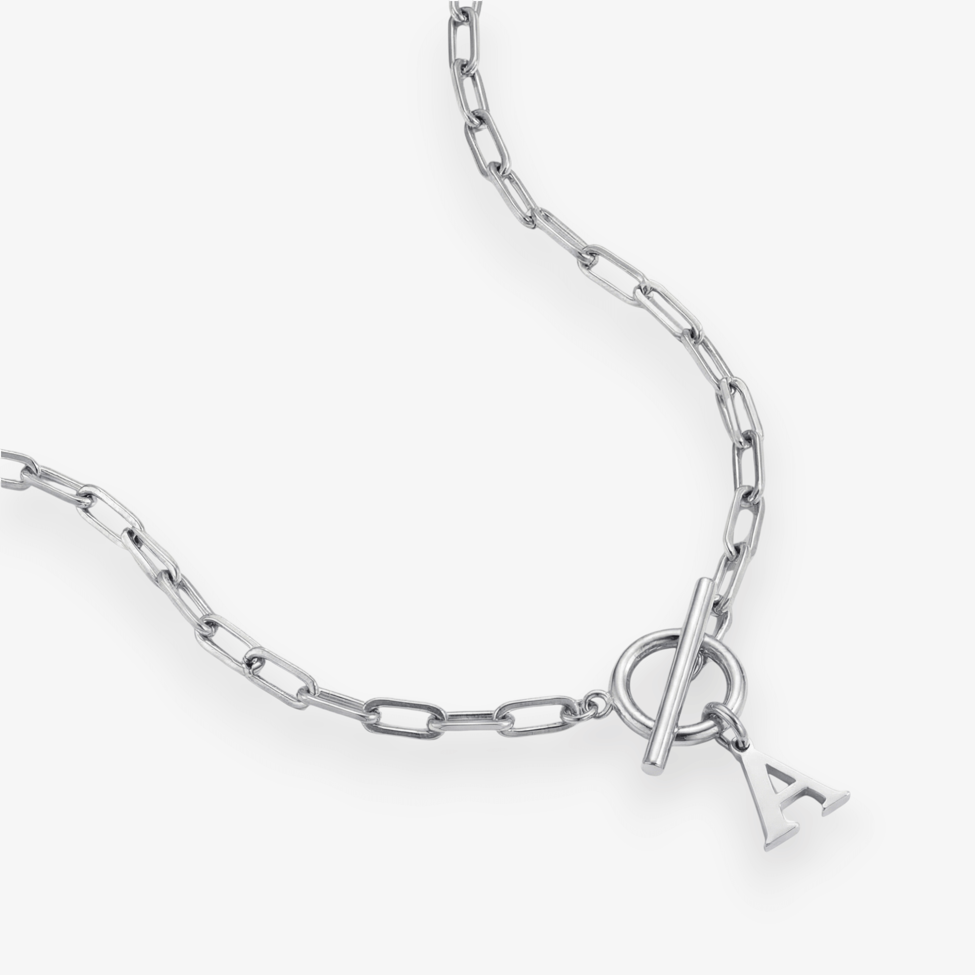 Paperclip Initial Circle Lock Clasp Necklace