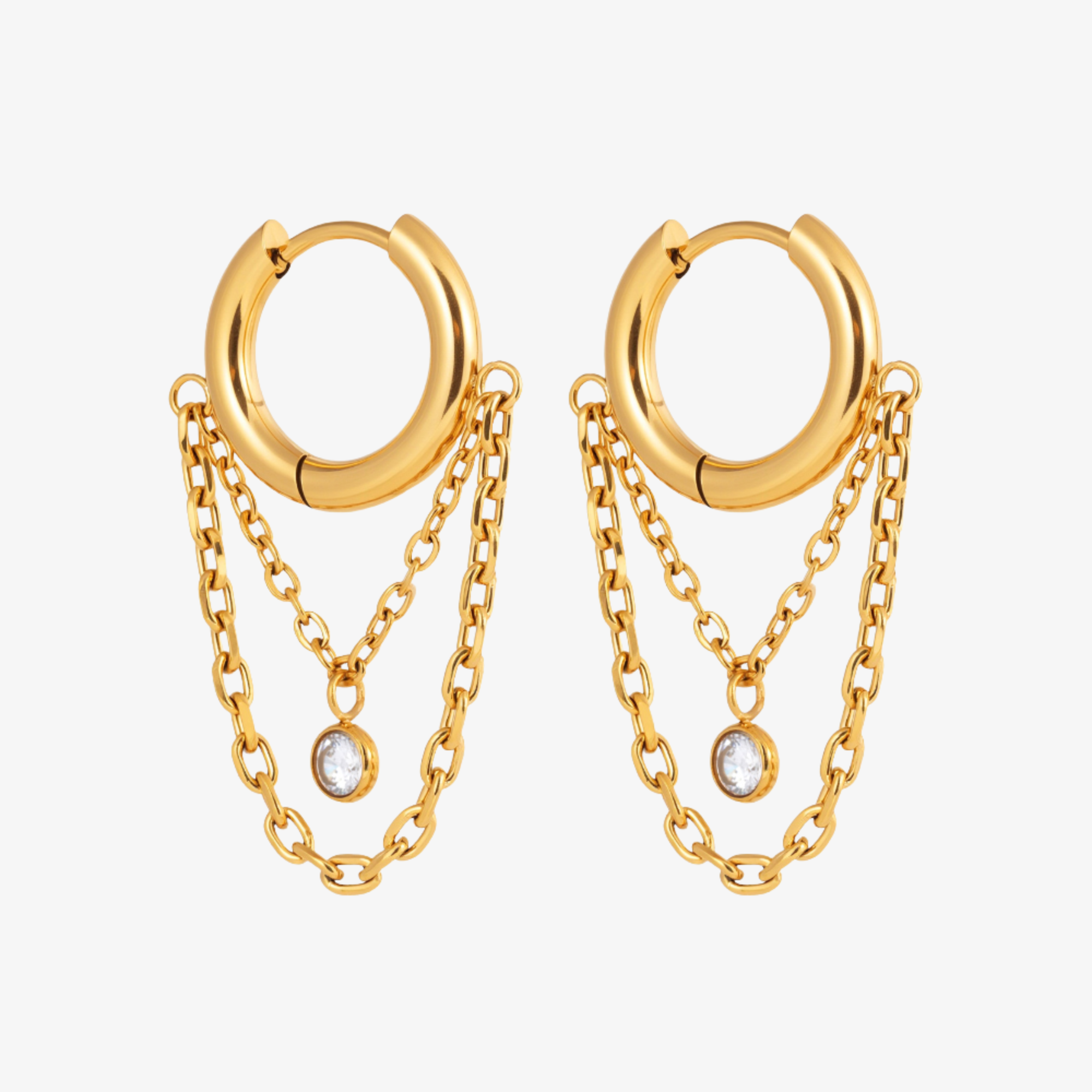 Rhea Diamond Chain Drop Hoops – 18k Yellow Gold