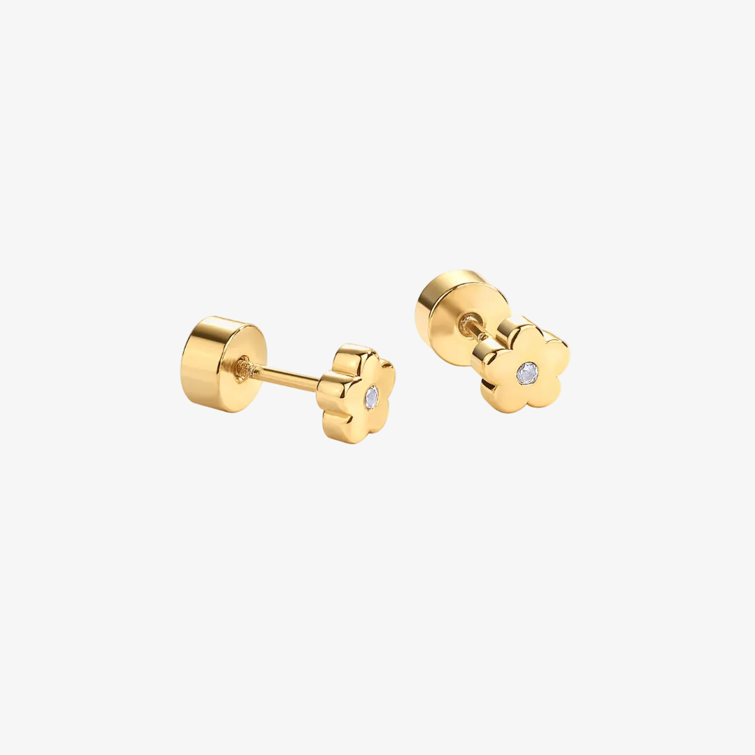 Tiny Bloom Flat Back Stud Earrings – Gold
