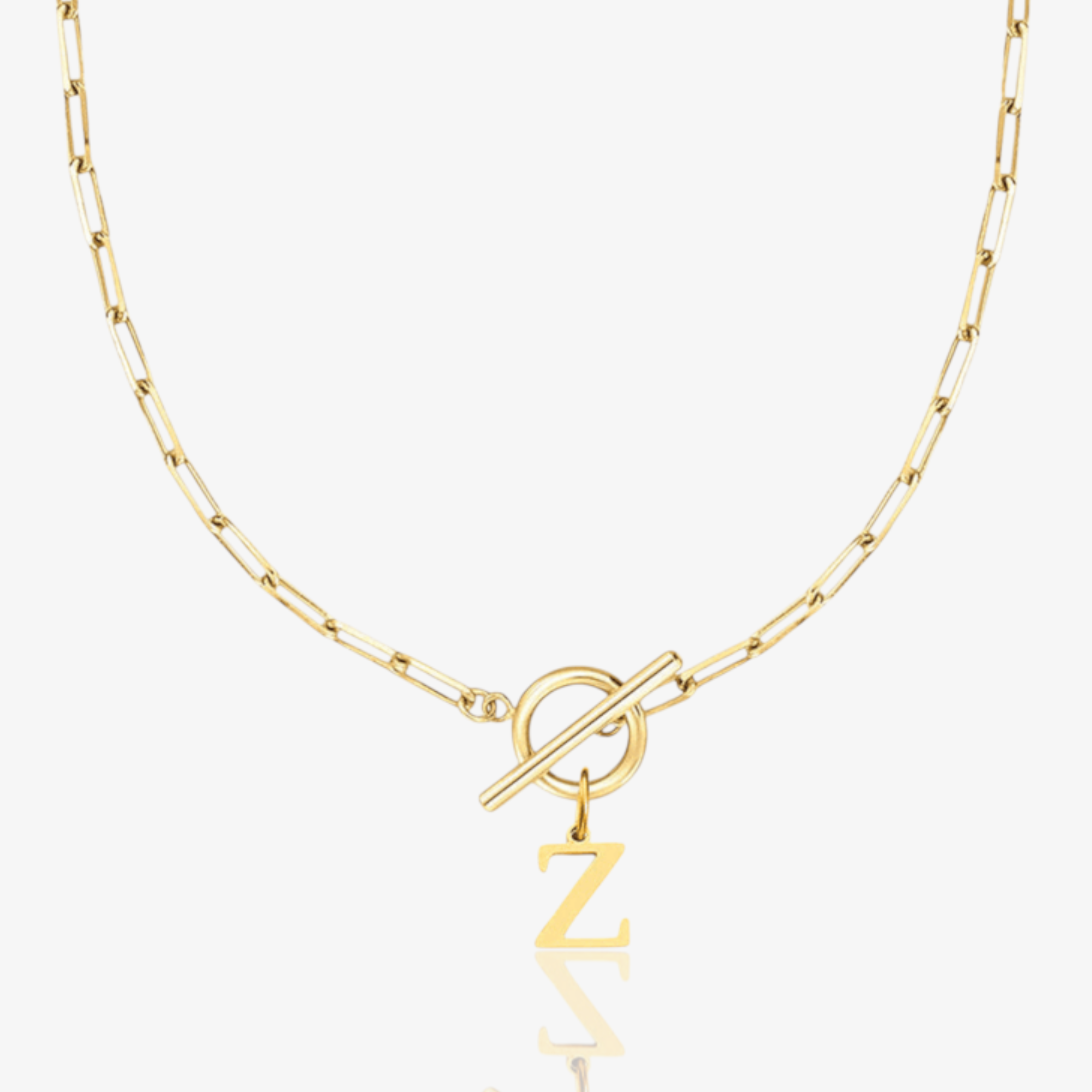 Paperclip Initial Circle Lock Clasp Necklace