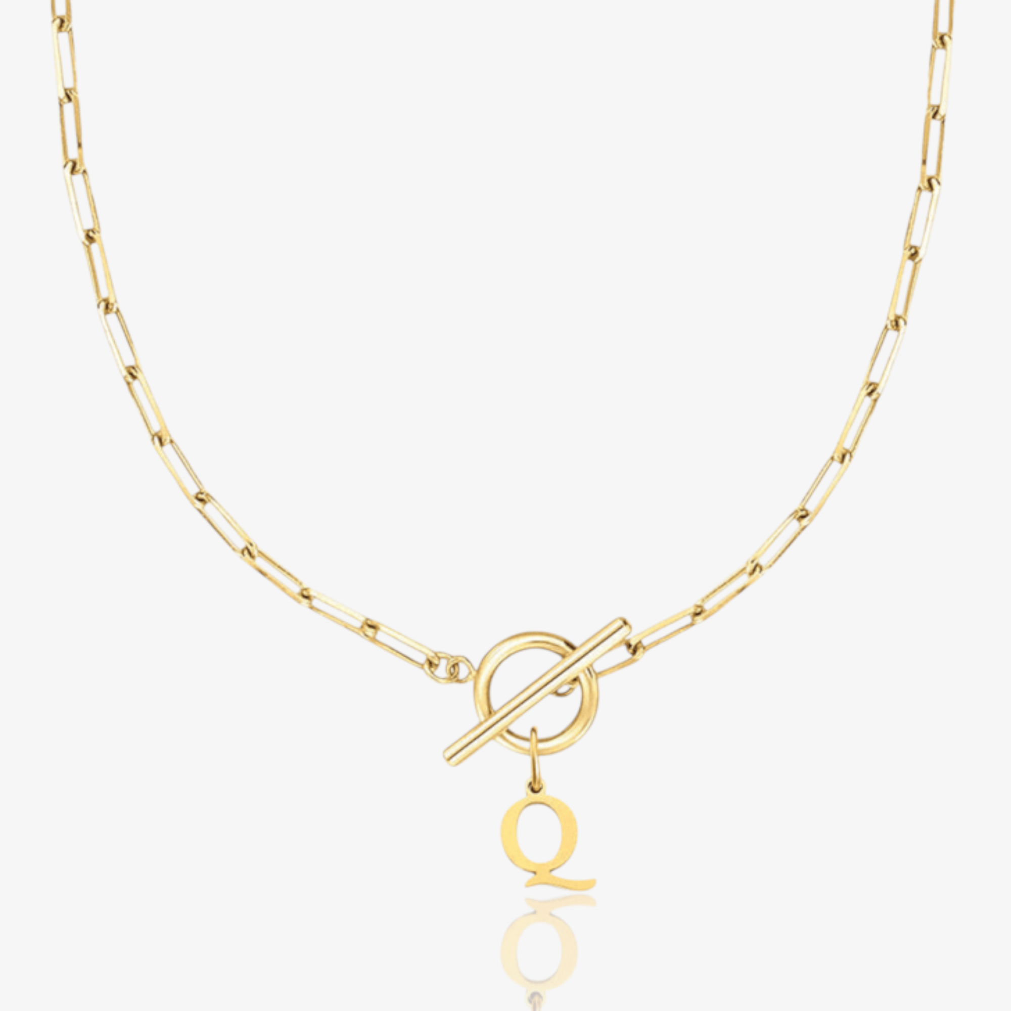 Paperclip Initial Circle Lock Clasp Necklace