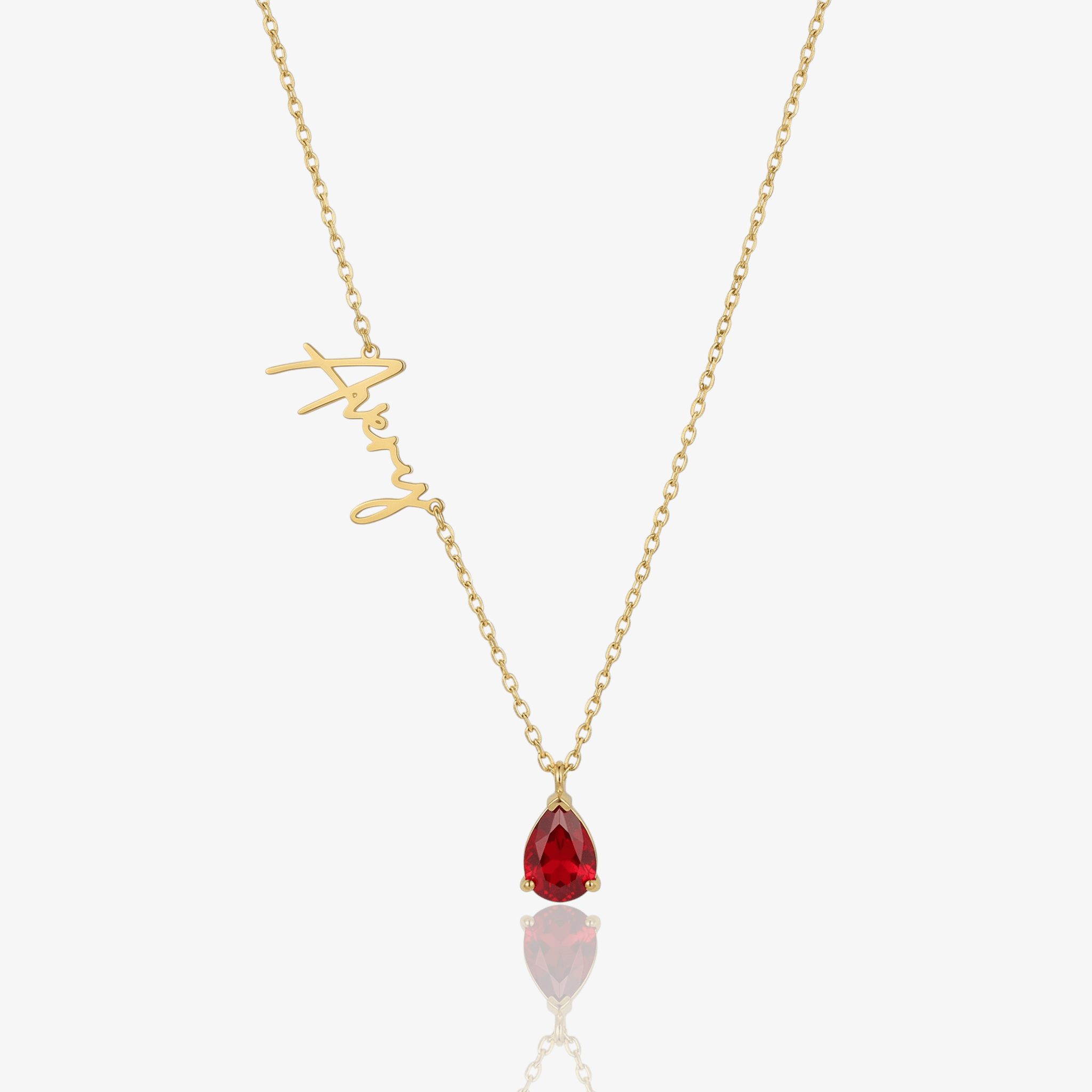 Custom Name & Teardrop Birthstone Necklace – Gold