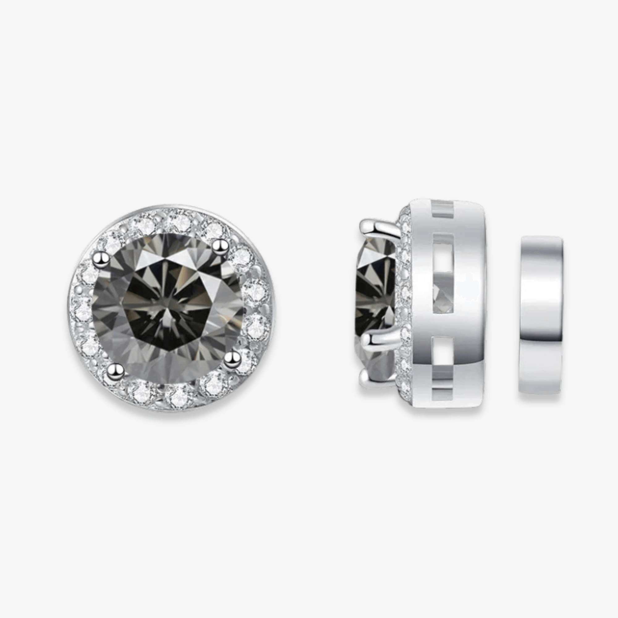 Magnetic Round Moissanite Earrings – Grey