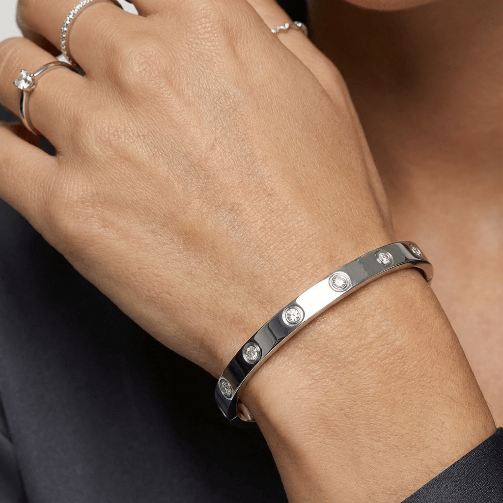Cubic Zirconia Detail Bangle Bracelet