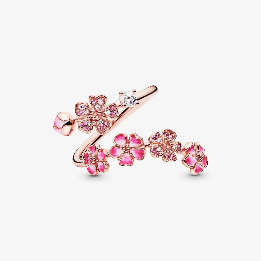 Pink Cherry Blossom Branch Open Ring