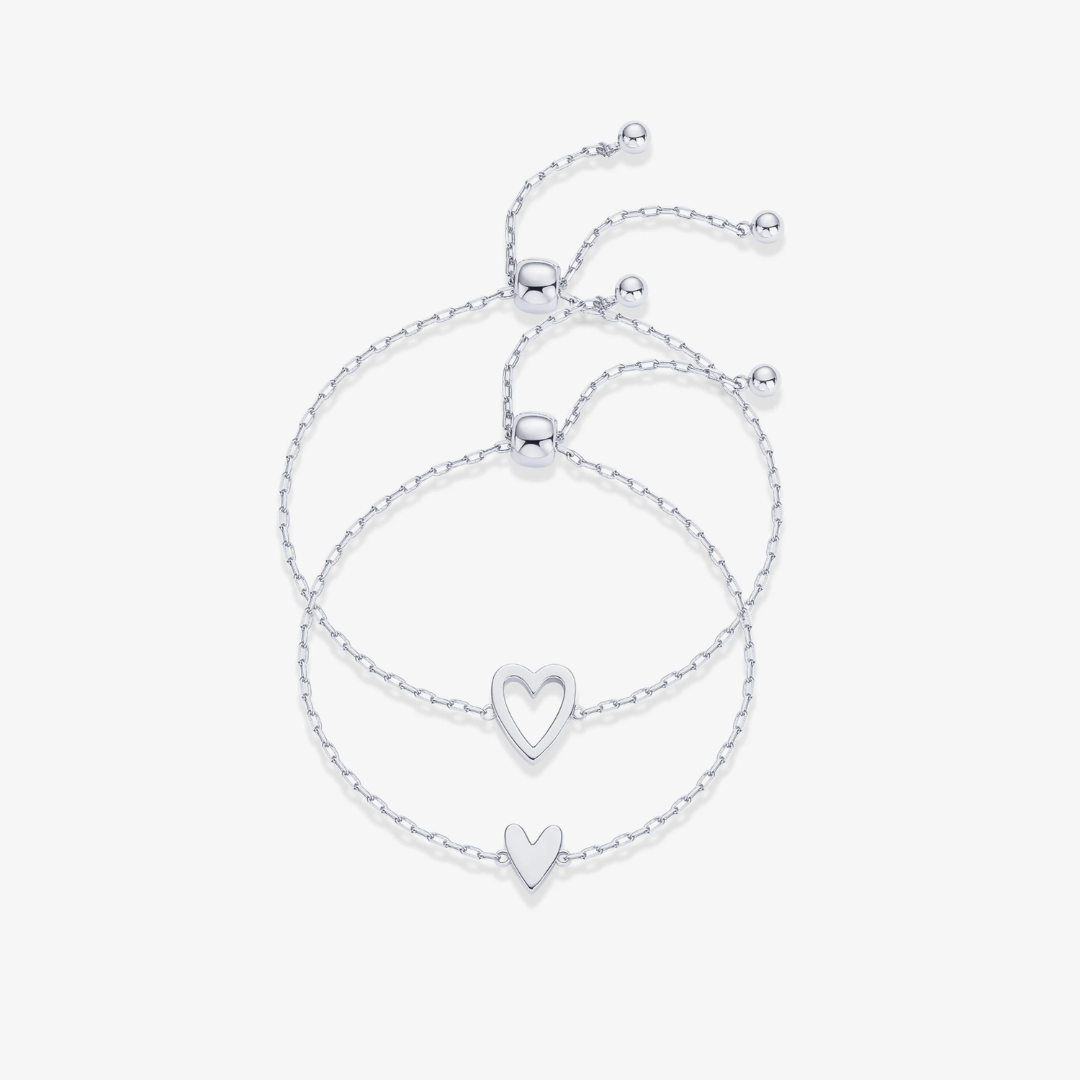 Double Heart Charm Bracelet Duo