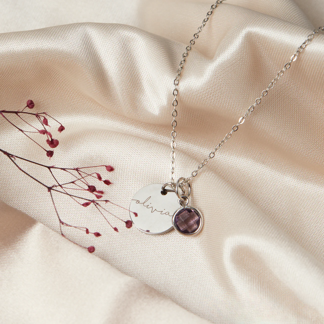 Custom Birthstone Coin Name Necklace