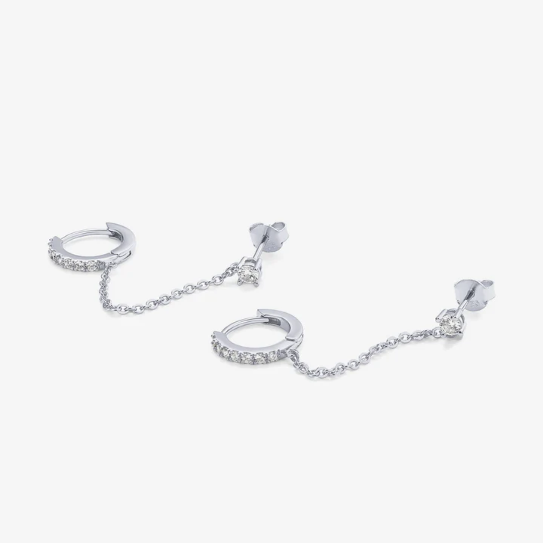 Chained Huggie Hoop CZ Earrings