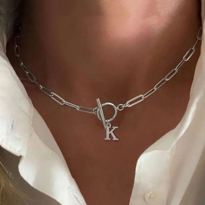 Paperclip Initial Circle Clasp Necklace