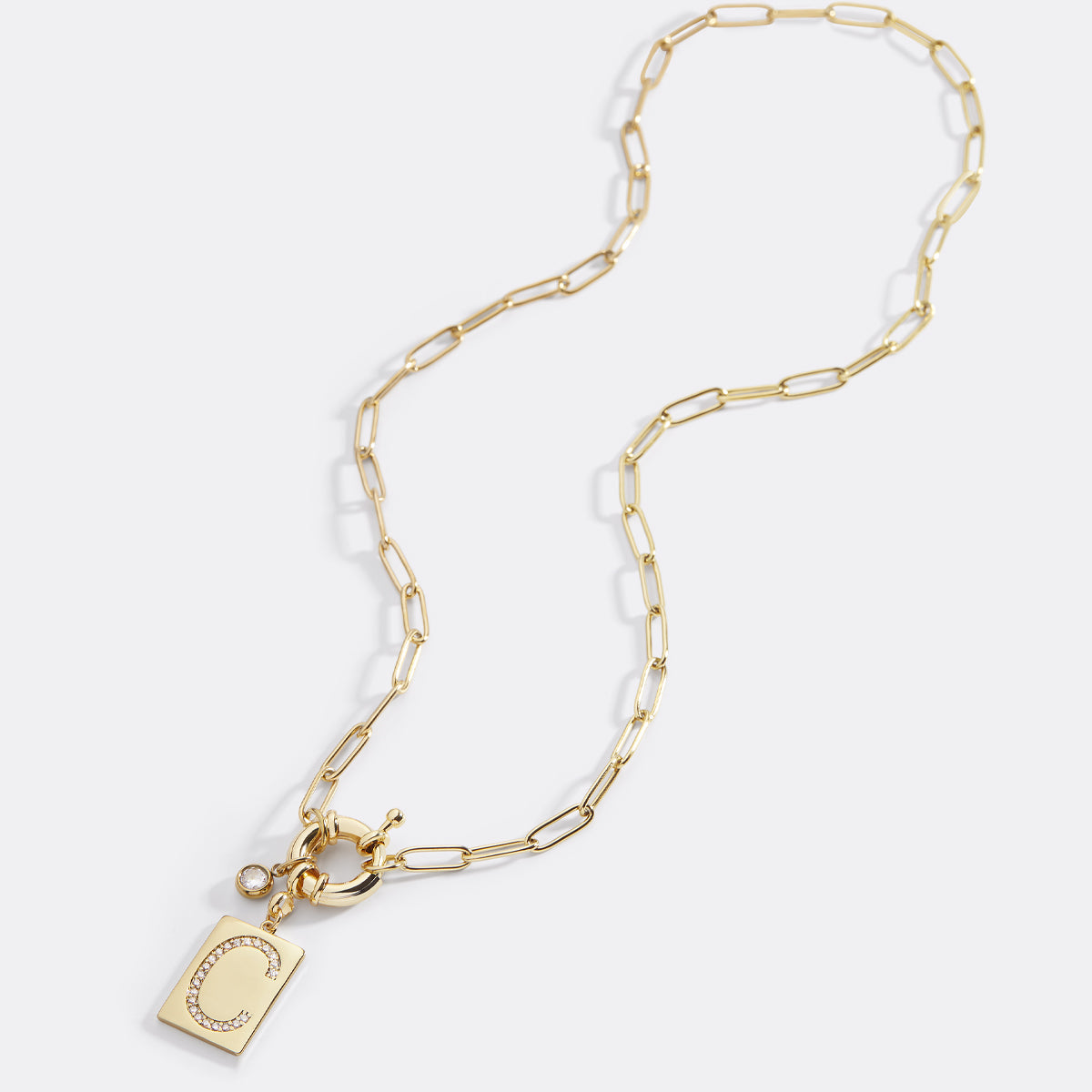 Pavé Initial Pendant Necklace with Paperclip Chain