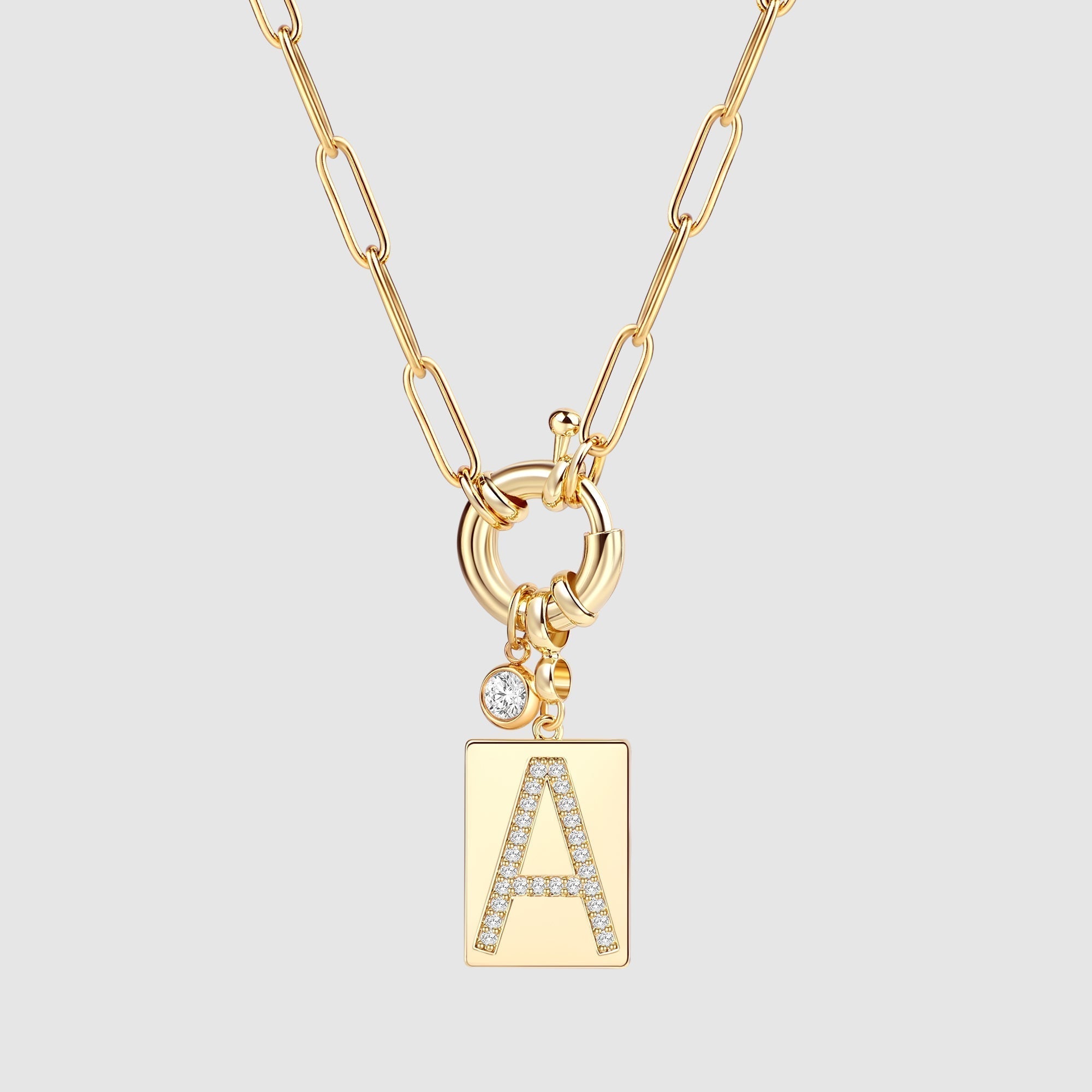 Pavé Initial Pendant Necklace with Paperclip Chain