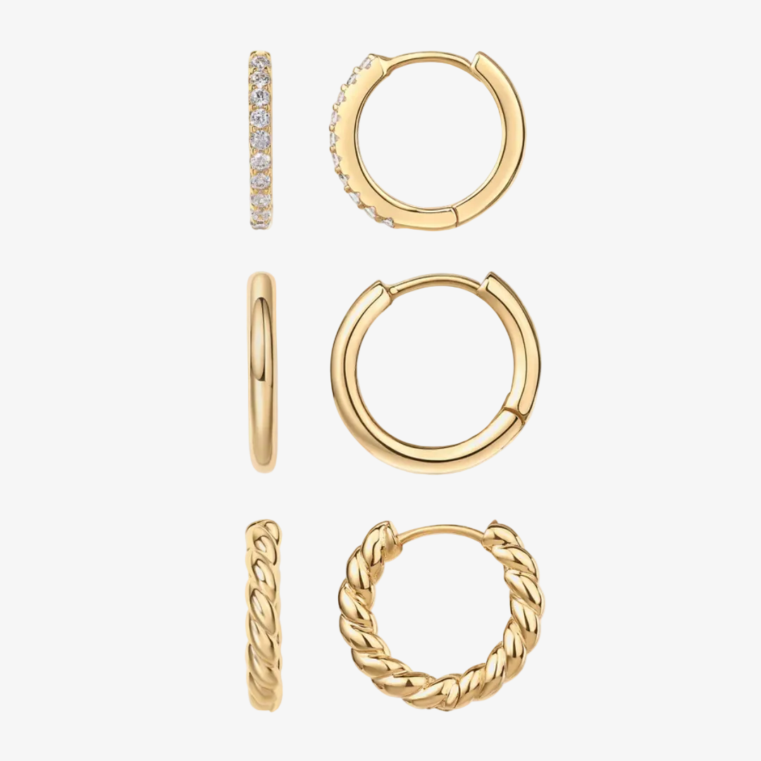 Aurora Trilogy Hoop Earrings Set – Gold