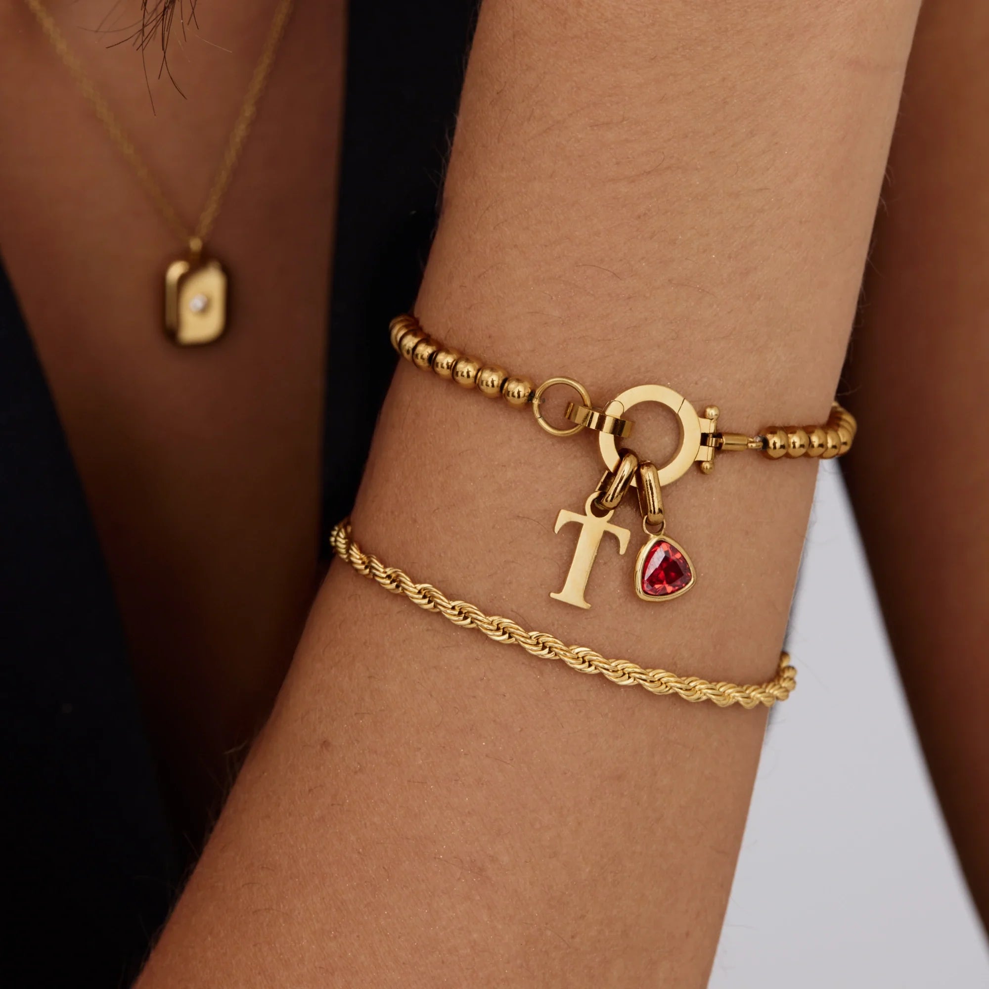 Birthstone Initial Charm Bracelet