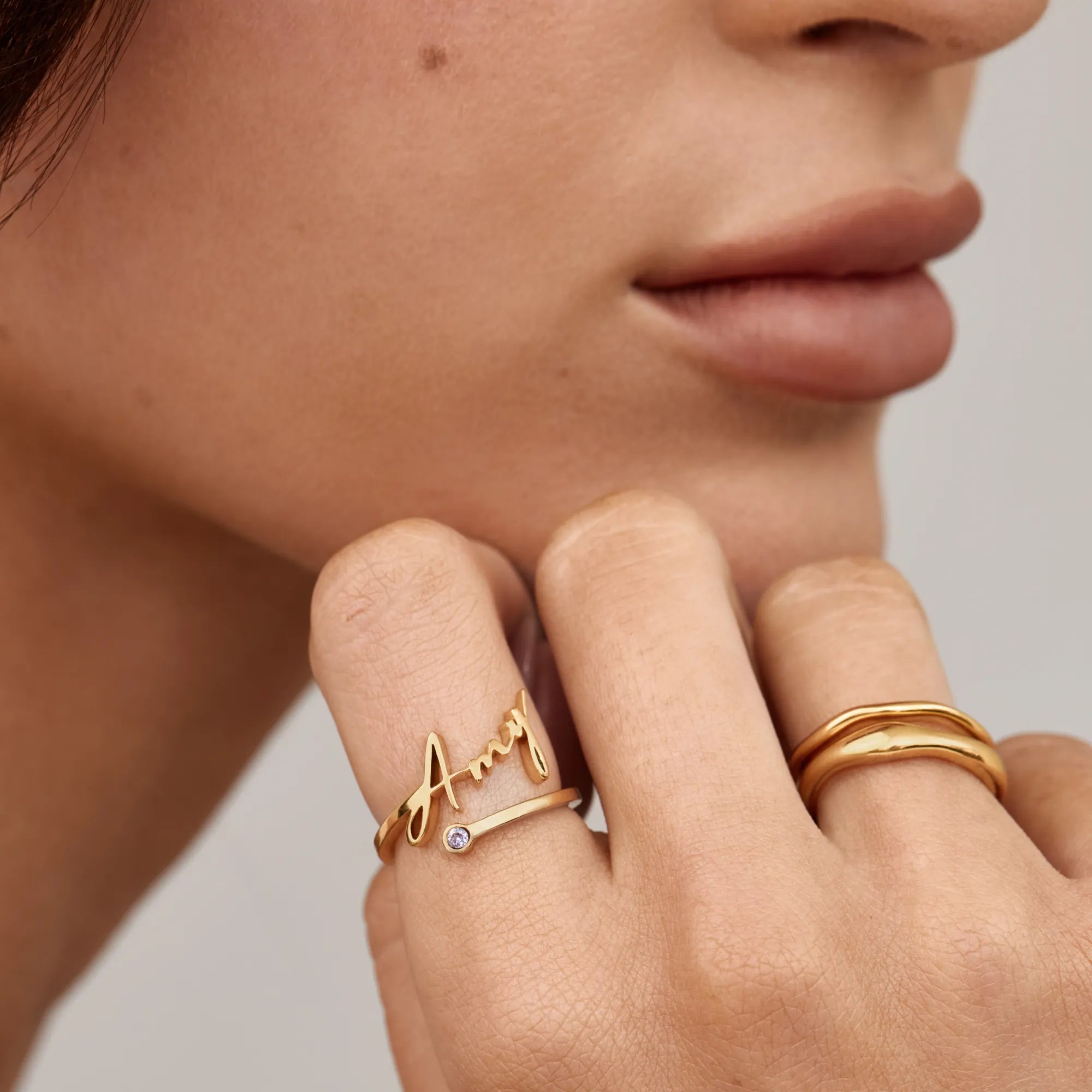 Birthstone Signature Name Ring