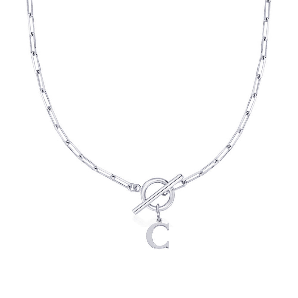 Paperclip Initial Circle Clasp Necklace