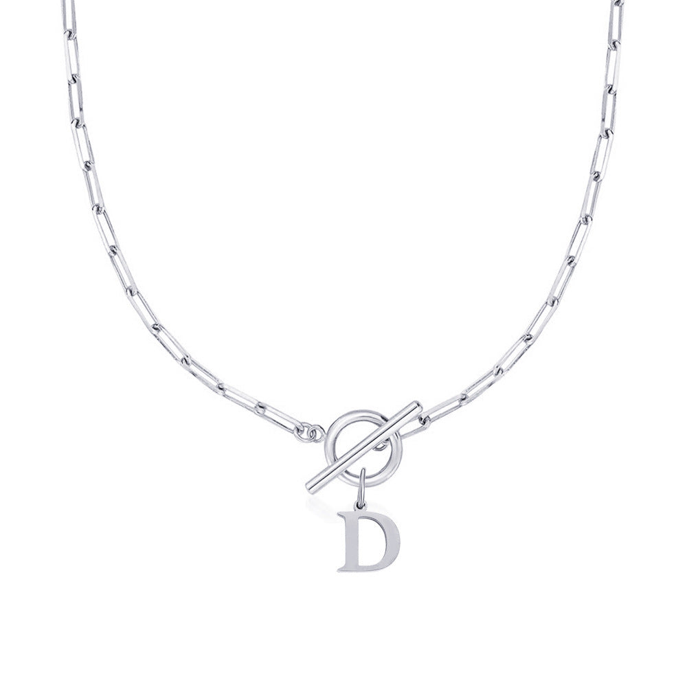 Paperclip Initial Circle Clasp Necklace