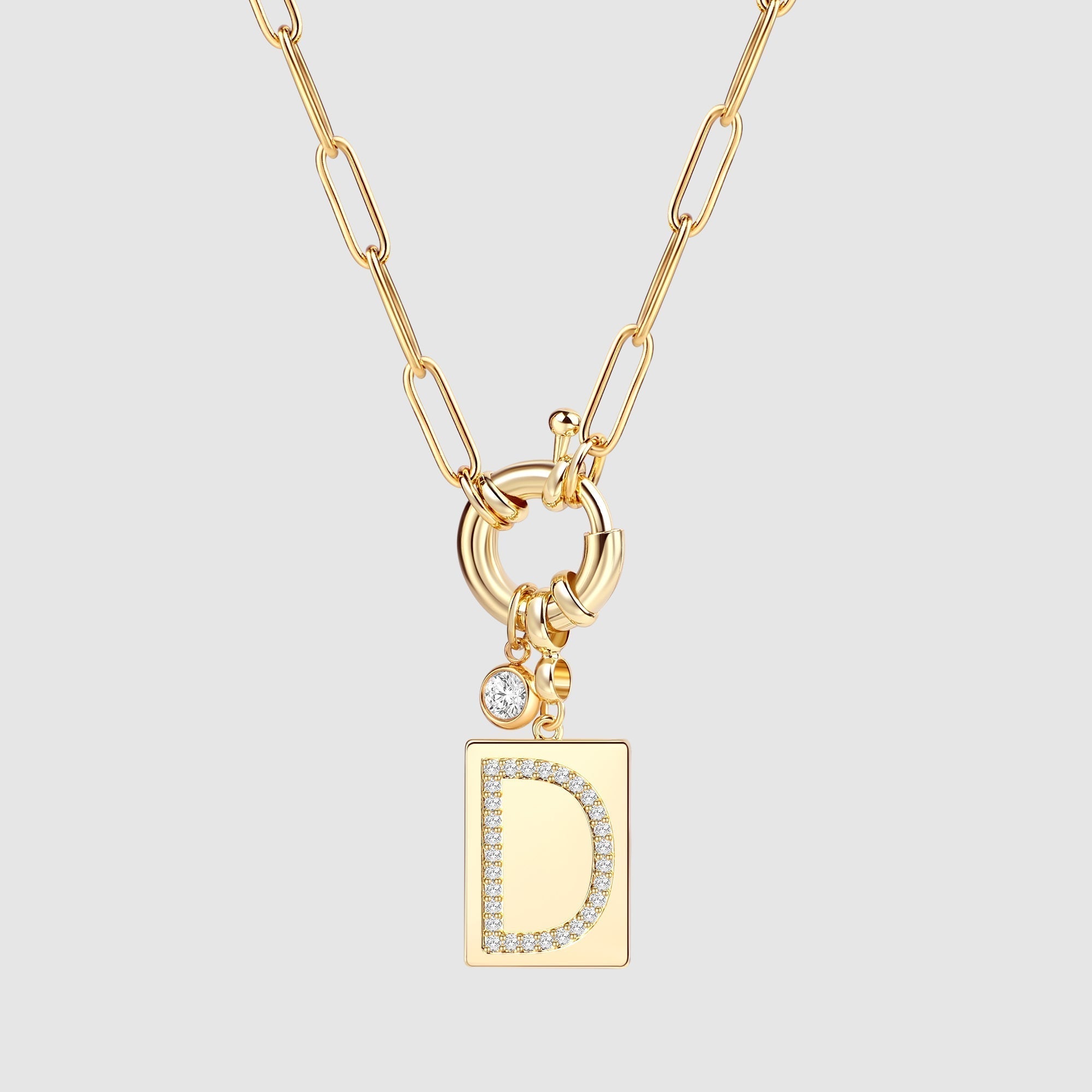 Pavé Initial Pendant Necklace with Paperclip Chain