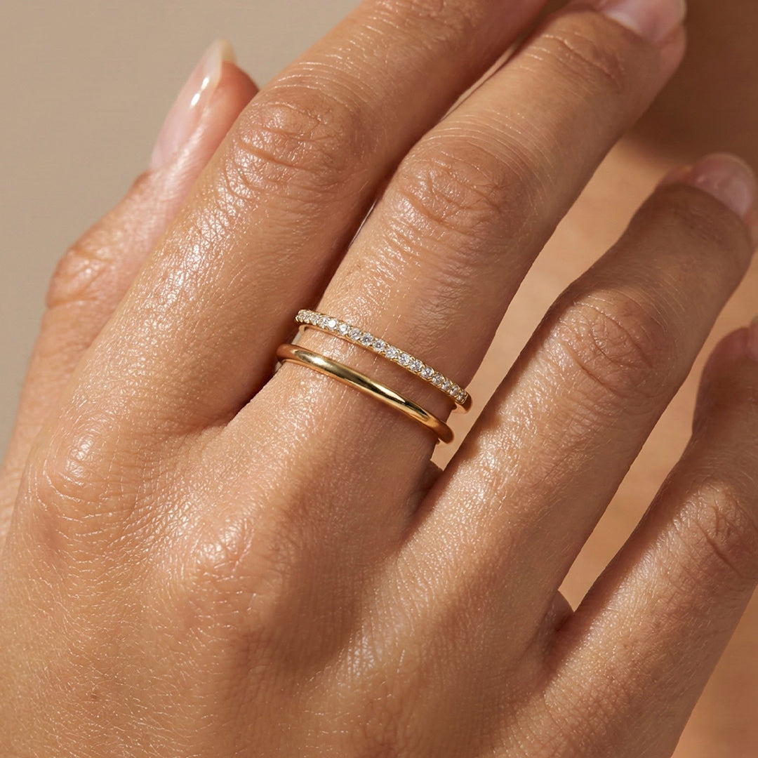 Pavé Double Band Gold Ring