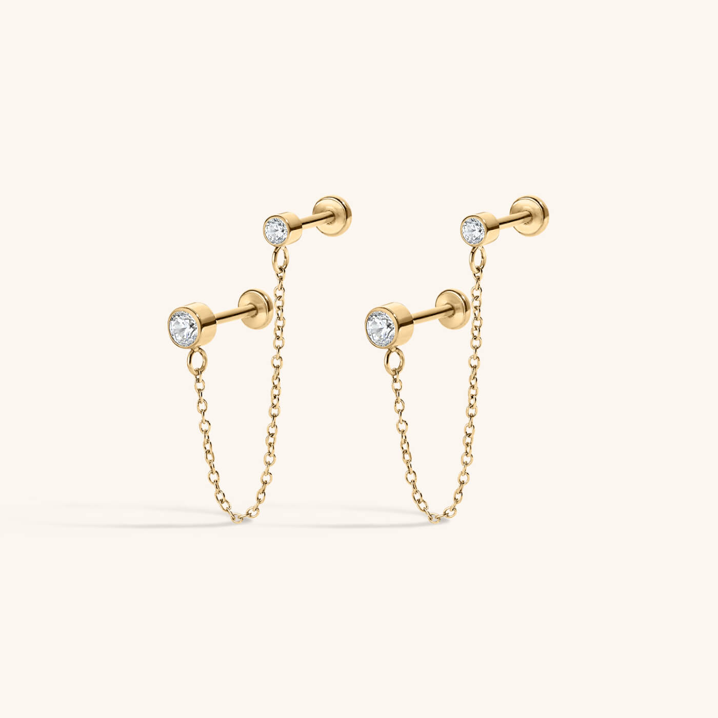 Celestial Crystal Solitaire Duo Chain Nap Earrings – Gold