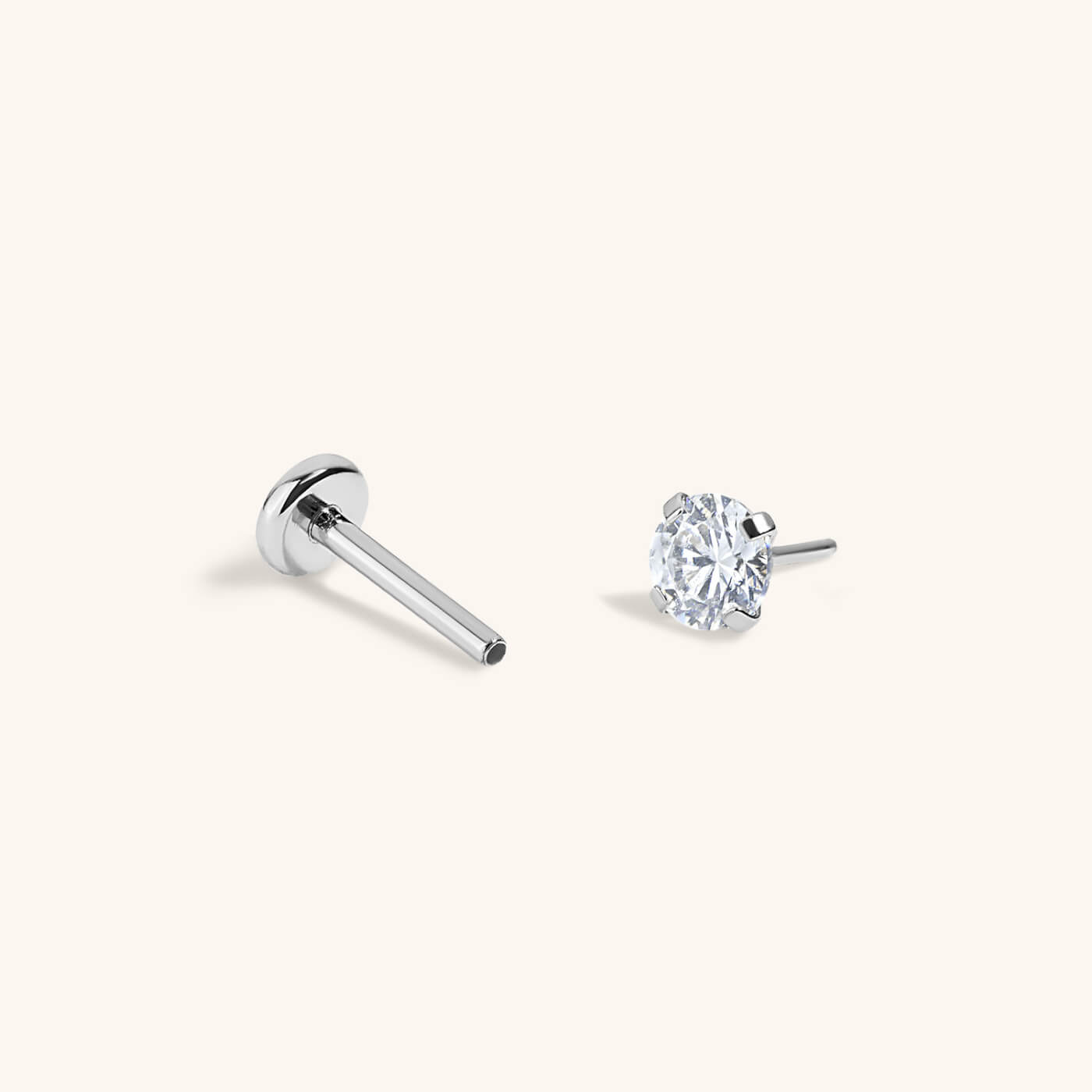 Celestial Crystal Solitaire Push Pin Flat Back Earring