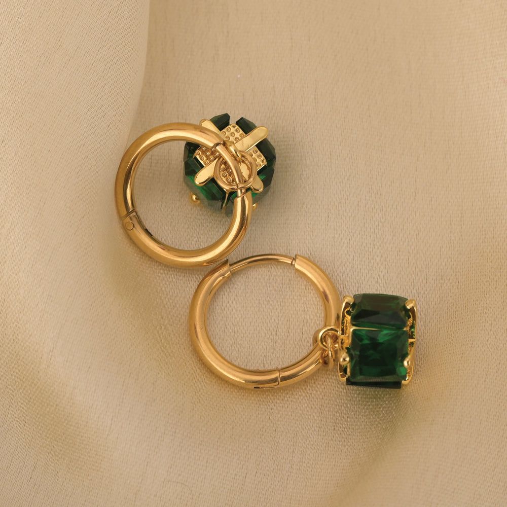 Emerald Drop Hoop Earrings
