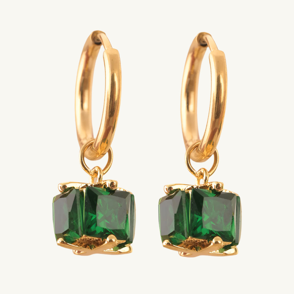 Emerald Drop Hoop Earrings