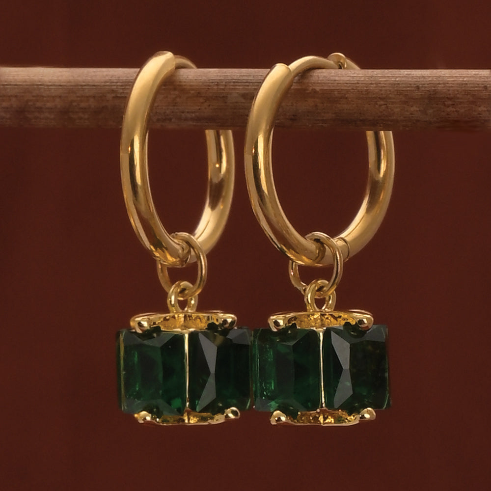 Emerald Drop Hoop Earrings