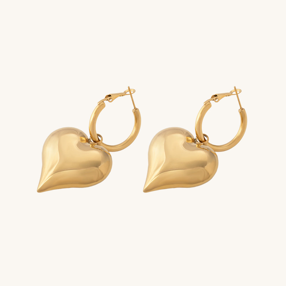 Chunky Heart Hoop Drop Earrings