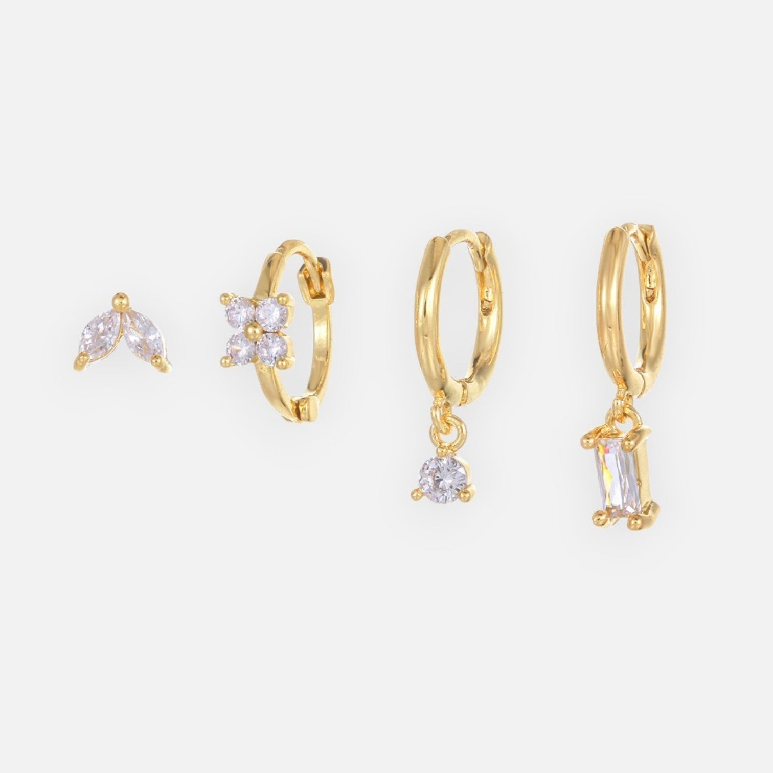 Crystal Bloom Lantern Earring Set – Gold