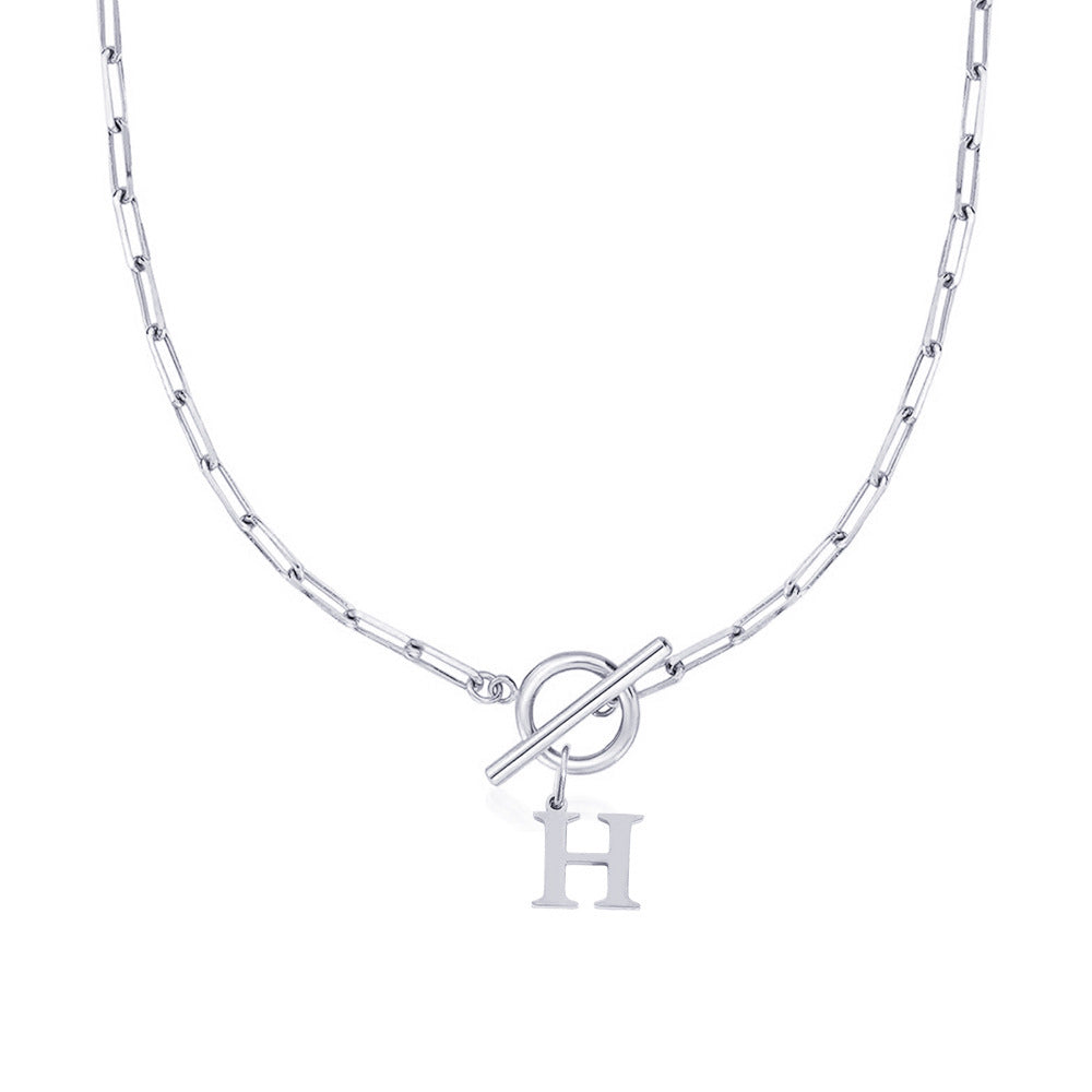 Paperclip Initial Circle Clasp Necklace