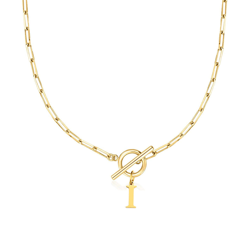Paperclip Initial Circle Clasp Necklace