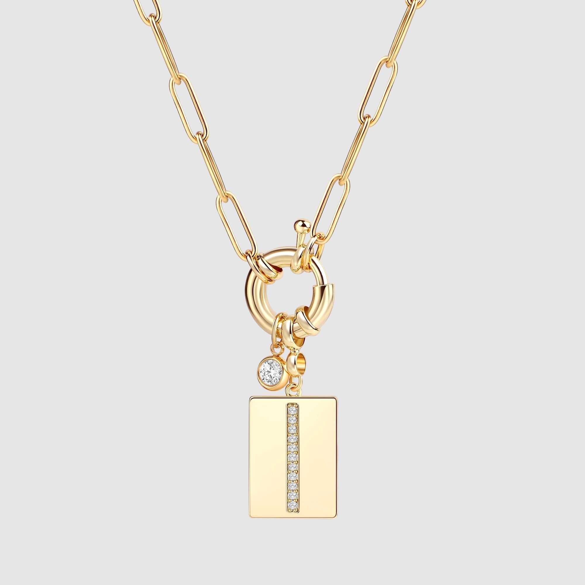 Pavé Initial Pendant Necklace with Paperclip Chain