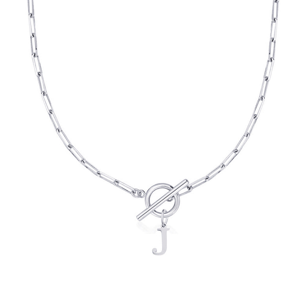 Paperclip Initial Circle Clasp Necklace