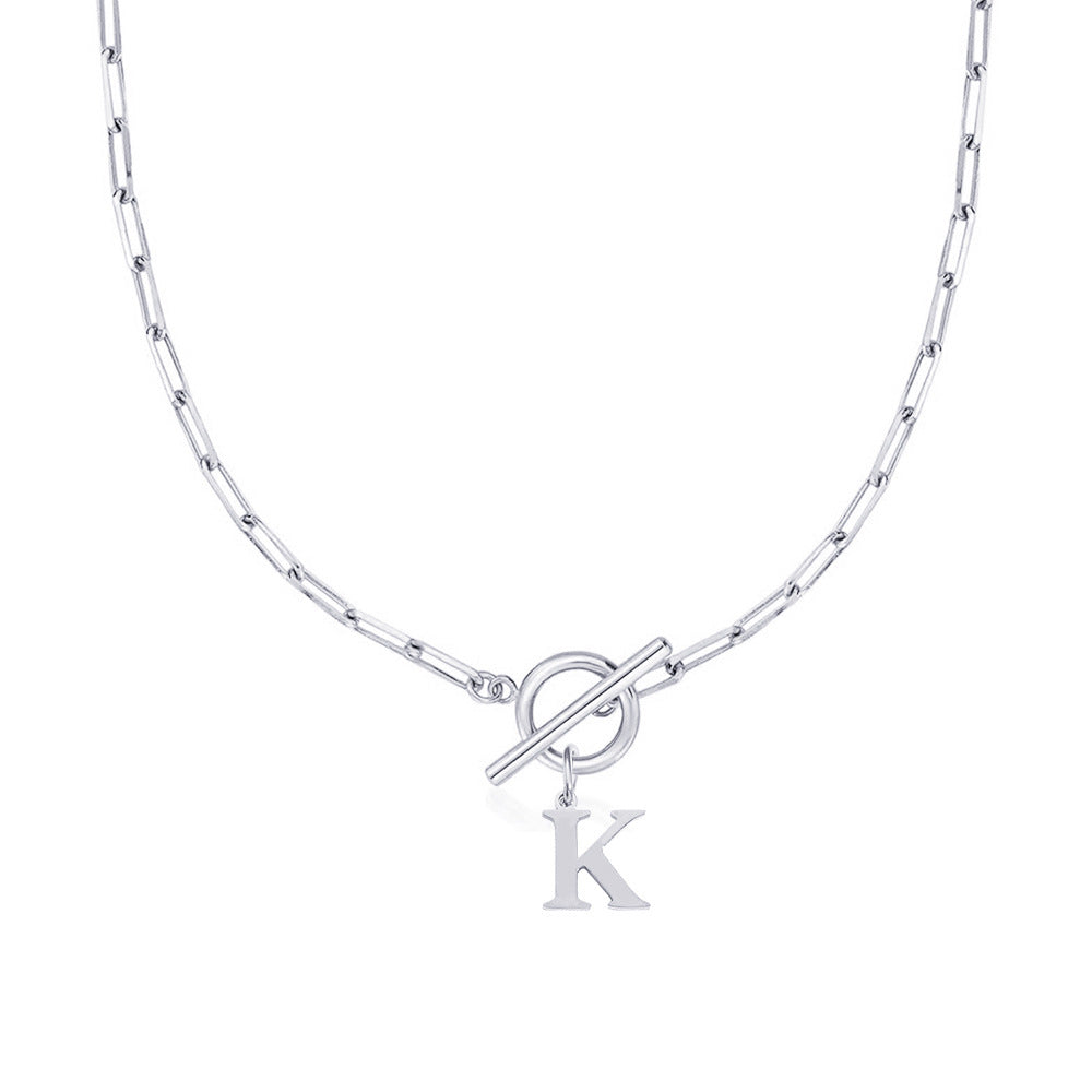 Paperclip Initial Circle Clasp Necklace