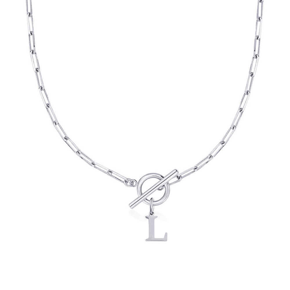 Paperclip Initial Circle Clasp Necklace
