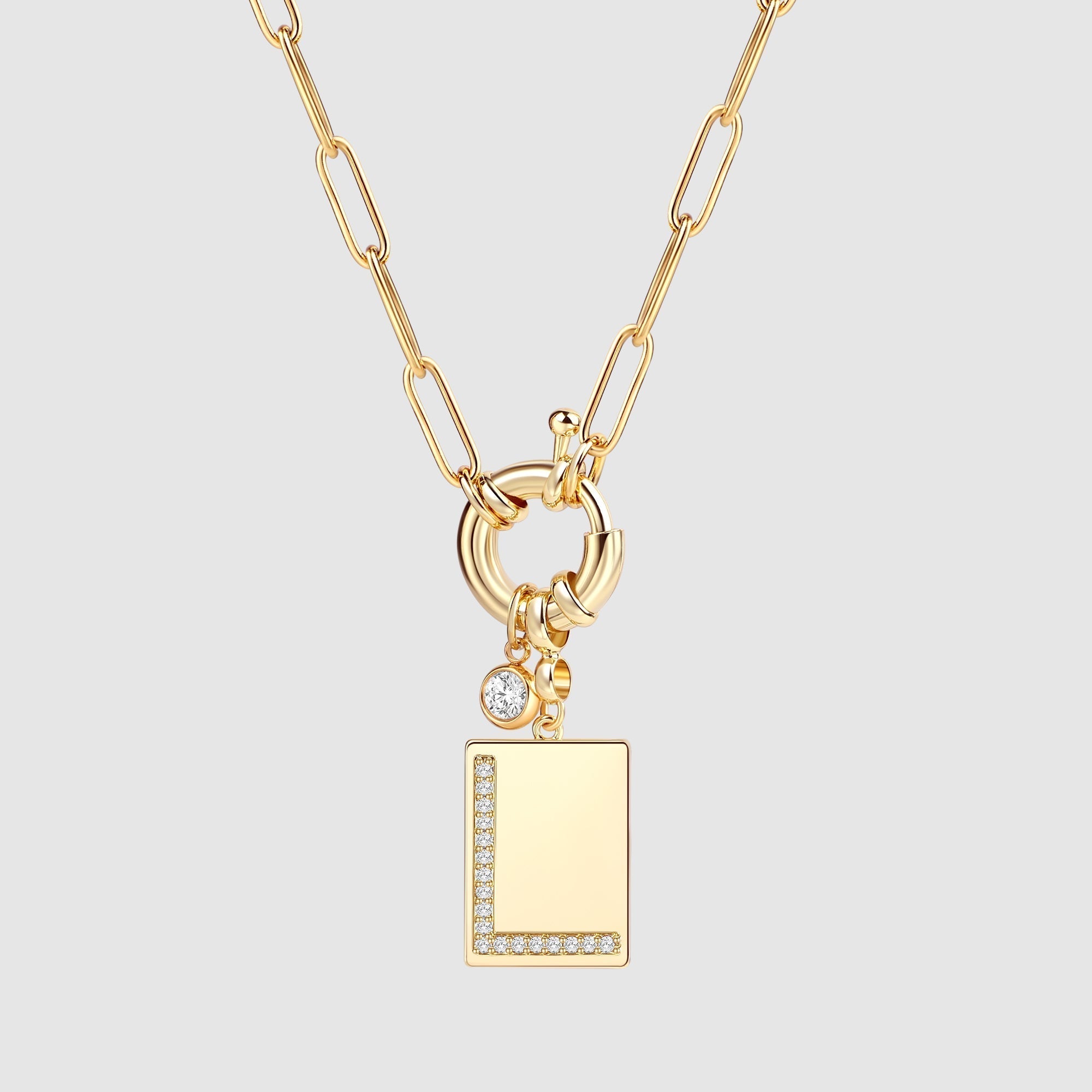 Pavé Initial Pendant Necklace with Paperclip Chain
