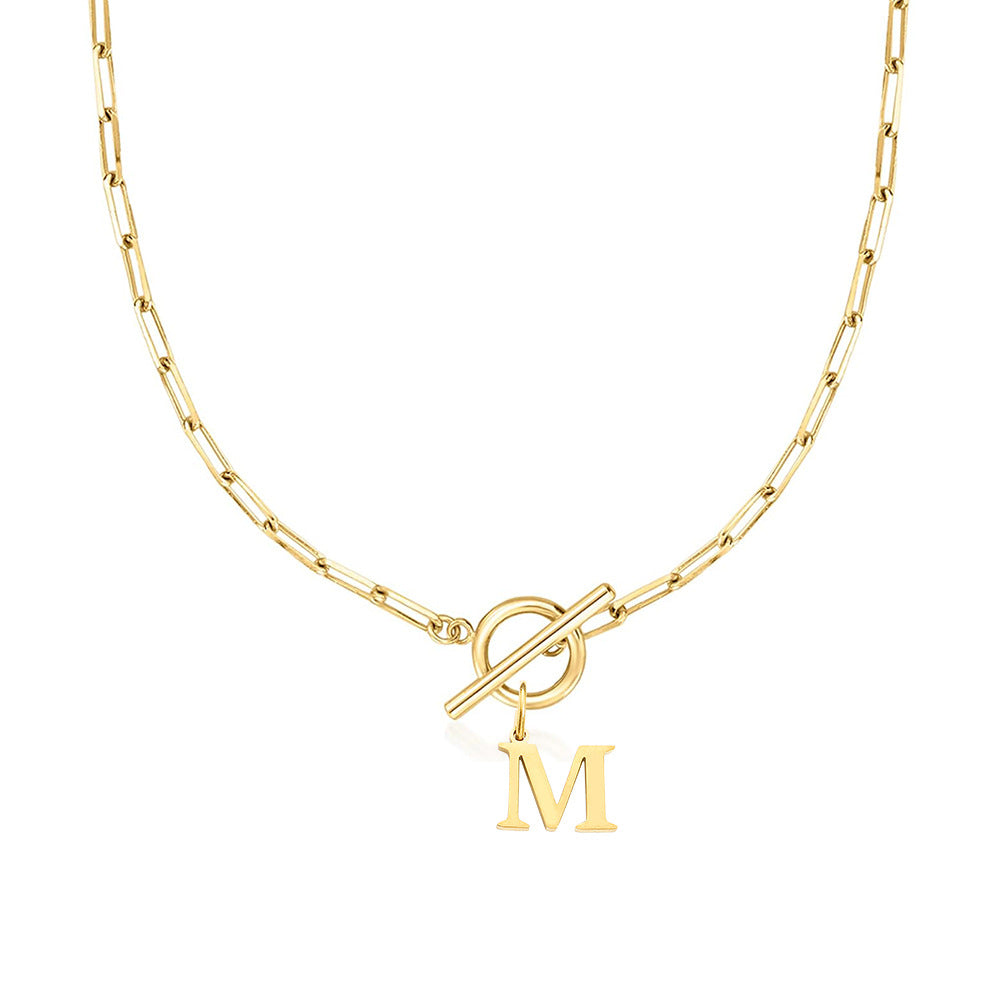 Paperclip Initial Circle Clasp Necklace