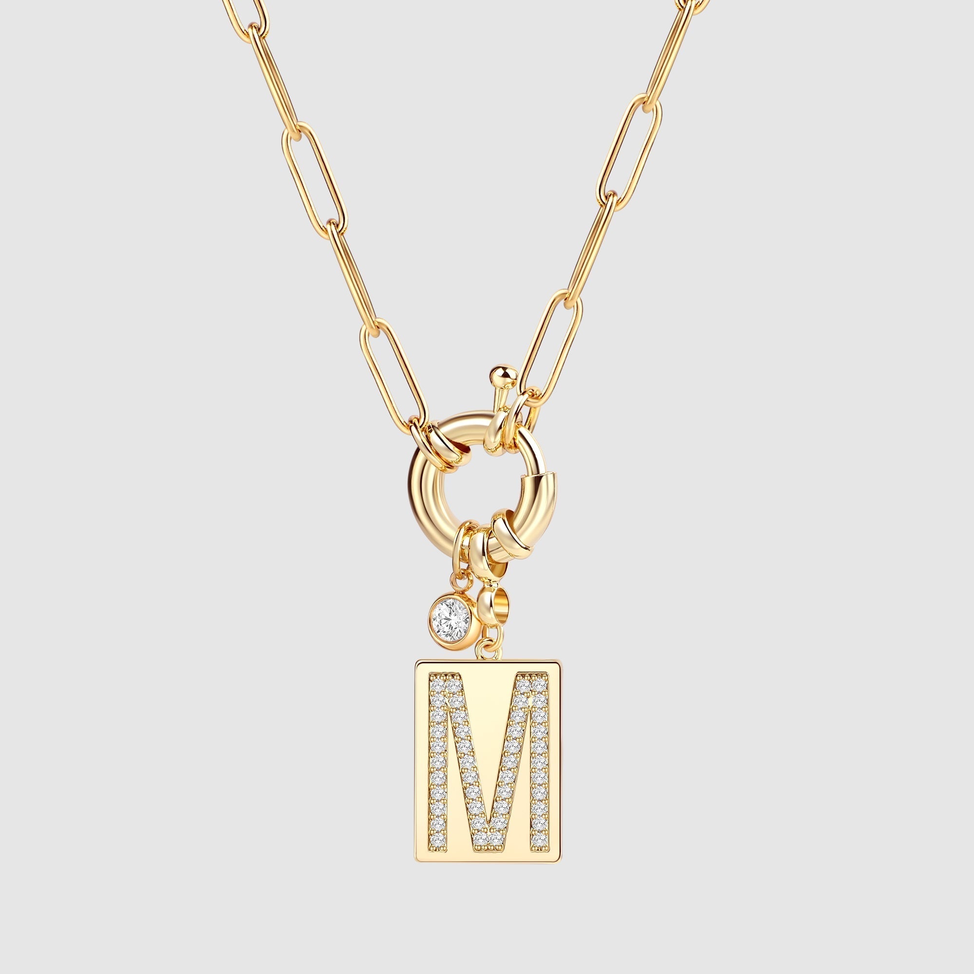 Pavé Initial Pendant Necklace with Paperclip Chain