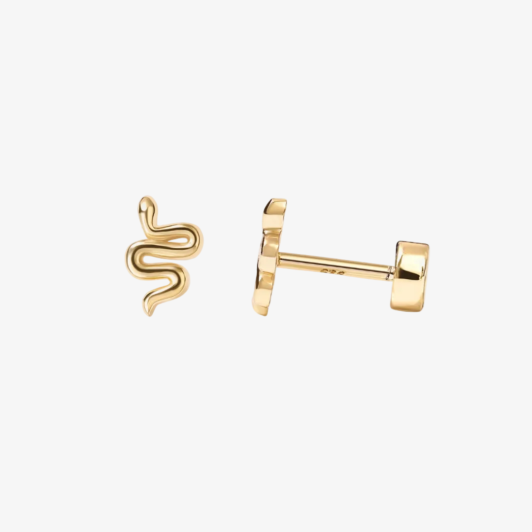 Mini Snake Flat Back Stud Earrings – Gold