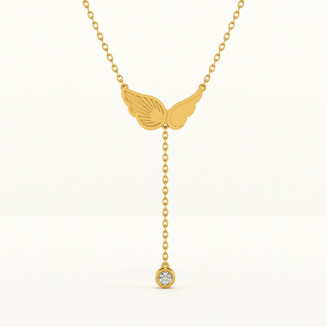 Angel Wing Dangling Diamond Necklace – GOLD