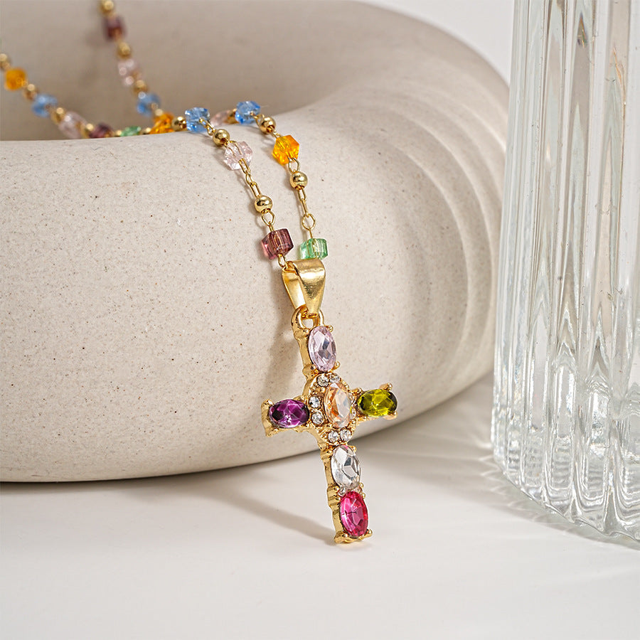 Colorful Gem Cross Necklace