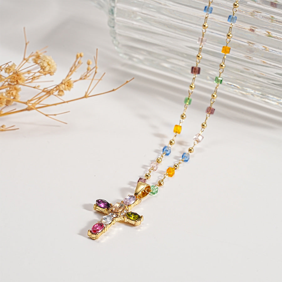 Colorful Gem Cross Necklace